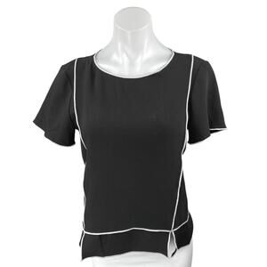 Zara Women's Black White Short Sleeve Round Neck Knit Split Blouse Top Size M